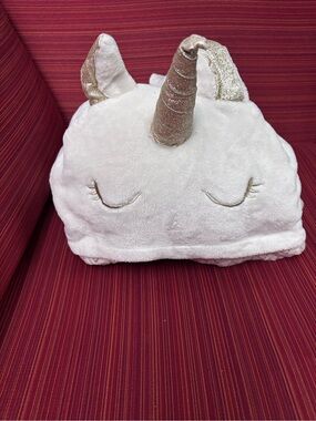Justice White Plush Unicorn Hood with Gold Horn and Ear Accents